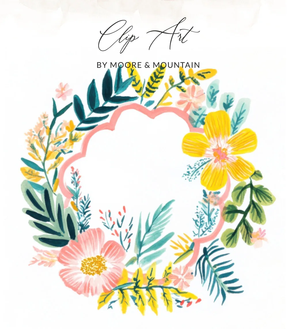 SVG Preppy Painterly Floral Frame SVG, Hand Painted PNG Clipart, Gouache Style Illustration, Vibrant Painted Aesthetic, Trendy Pastel Digital