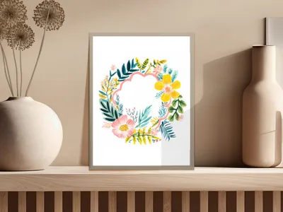SVG Preppy Painterly Floral Frame SVG, Hand Painted PNG Clipart, Gouache Style Illustration, Vibrant Painted Aesthetic, Trendy Pastel Digital