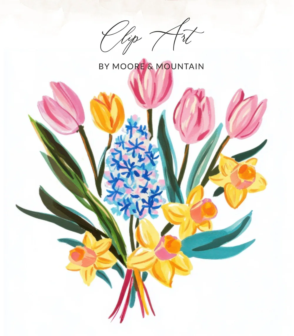 SVG Preppy Painterly Flowers SVG, Hand Painted Tulip Daffodil Hyacinth Clipart, Gouache Style Illustration PNG, Vibrant Brushstroke Digital Art