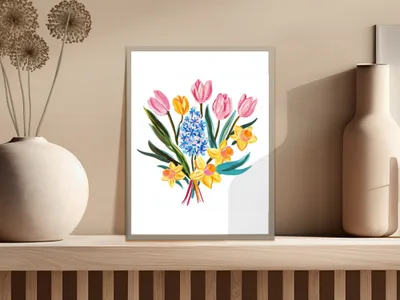 SVG Preppy Painterly Flowers SVG, Hand Painted Tulip Daffodil Hyacinth Clipart, Gouache Style Illustration PNG, Vibrant Brushstroke Digital Art