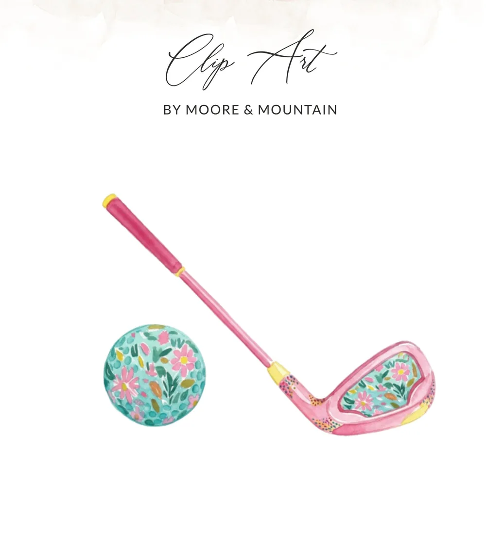 SVG Preppy Painterly Golf Club Ball SVG PNG Digital | Gouache Watercolor Illustration Graphic Clipart File