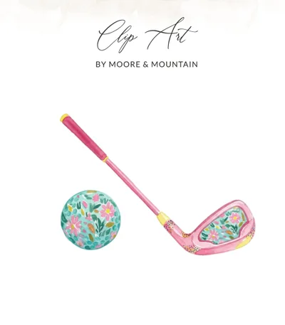SVG Preppy Painterly Golf Club Ball SVG PNG Digital | Gouache Watercolor Illustration Graphic Clipart File