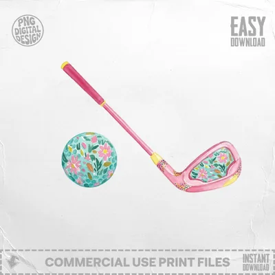 SVG Preppy Painterly Golf Club Ball SVG PNG Digital | Gouache Watercolor Illustration Graphic Clipart File