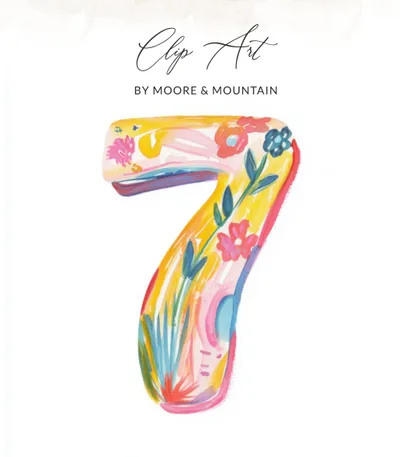 SVG Preppy Painterly Number Seven SVG, Hand Painted PNG Clipart, Gouache Style Illustration, Vibrant Pastel Artwork, Artistic Rainbow Digital.