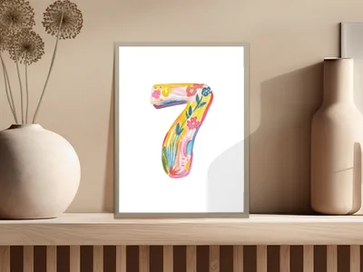 SVG Preppy Painterly Number Seven SVG, Hand Painted PNG Clipart, Gouache Style Illustration, Vibrant Pastel Artwork, Artistic Rainbow Digital.