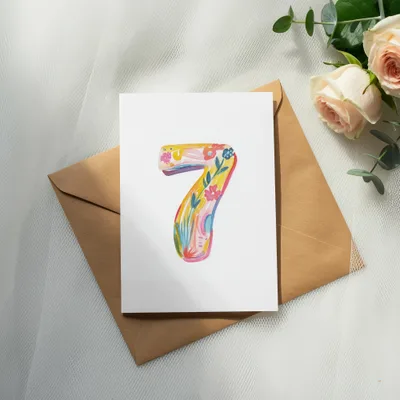 SVG Preppy Painterly Number Seven SVG, Hand Painted PNG Clipart, Gouache Style Illustration, Vibrant Pastel Artwork, Artistic Rainbow Digital.
