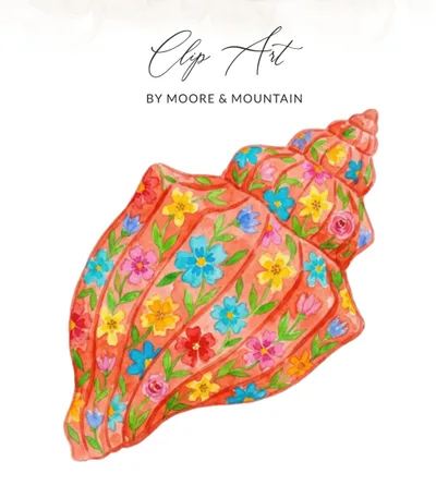 SVG Preppy Painterly Seashell SVG | Watercolor Gouache Floral Conch Clipart Digital Art | Artsy Girly Rainbow Aesthetic PNG, Boutique Style