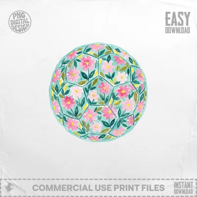Watercolor floral ball with pink flowers and green leaves on a light blue background.