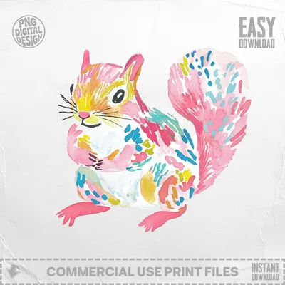 Watercolor squirrel illustration with colorful splashes and "Easy Download" text.