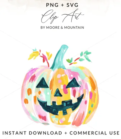 SVG Preppy Pastel Pumpkin Clipart, Watercolor Jack O Lantern PNG, Trendy Halloween Art, Bright Rainbow Graphic, Cricut Sticker File Digital