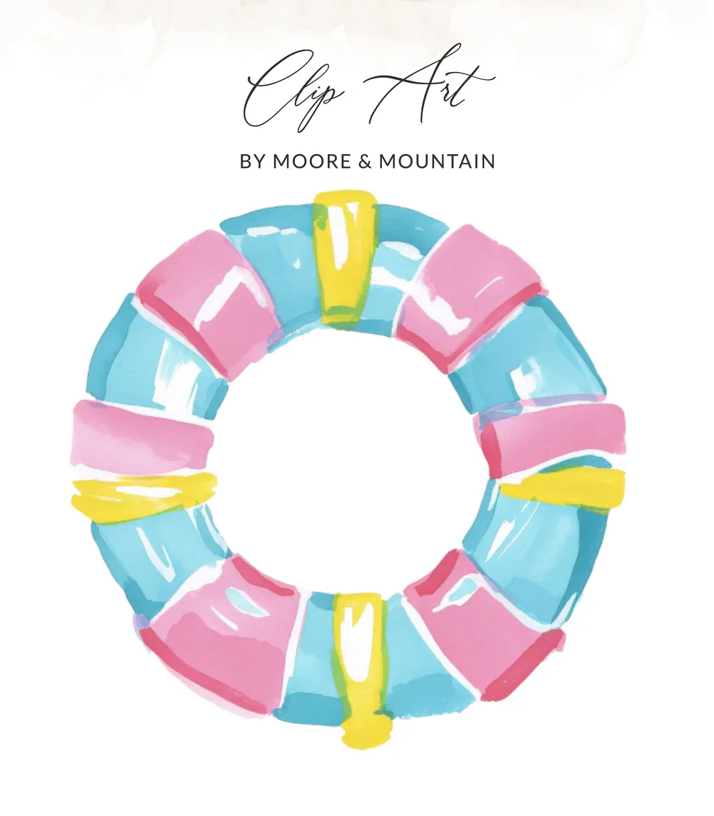 Ring float with pink, blue, and yellow sections.