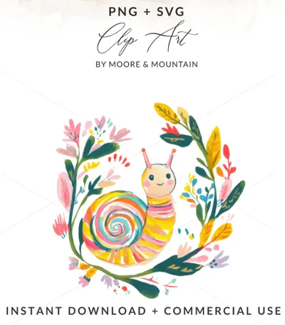 SVG Preppy Snail Clipart, Neon Pastel SVG, Kawaii Animal PNG, Colorful Sticker Design, Rainbow Aesthetic Art, Trendy Girly Graphic, Digital