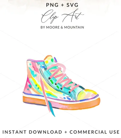 SVG Preppy Sneaker Clipart, Neon Pastel SVG, Trendy Shoe PNG, Vibrant Printable Sticker, Rainbow Aesthetic Art, Sublimation Design File