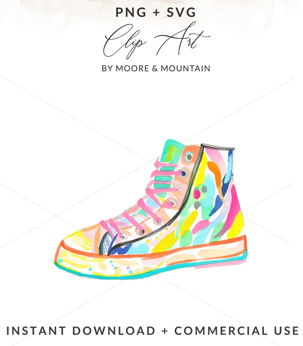 SVG Preppy Sneaker Clipart, Neon Pastel SVG, Vibrant PNG Download, Y2K Rainbow Shoe Art, Colorful Sticker Design, Printable Sticker File