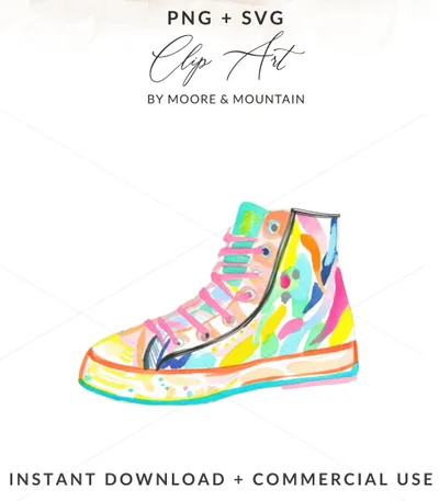 SVG Preppy Sneaker Clipart, Neon Pastel SVG, Vibrant PNG Download, Y2K Rainbow Shoe Art, Colorful Sticker Design, Printable Sticker File