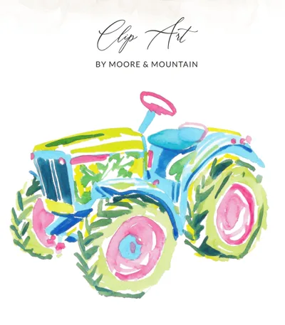 SVG Preppy Tractor Clip Art PNG SVG Sublimation File Digital | Colorful Farm Vehicle Design | Brushstroke Art for Kids Crafts & Decor