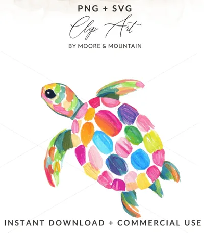 SVG Preppy Turtle Clipart, Rainbow Sea Turtle SVG, Neon Pastel PNG, Colorful Animal Sticker, Trendy Girly Graphic, Cute Ocean Art Digital