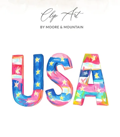 SVG Preppy USA Painterly SVG PNG, Vibrant Watercolor Graphic, Artsy Girly Clipart, Hand Illustrated Pastel Artwork Digital, Trendy Design