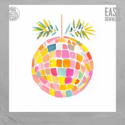 SVG Rainbow Disco Ball PNG SVG, Retro 90s Graphic, Y2K Aesthetic Art, Preppy Neon Clipart, Holographic Effect Clipart, Glitter Sparkle