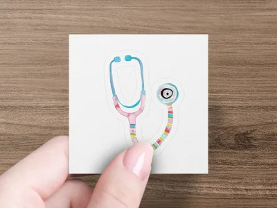 Stethoscope illustration with colorful tubing held by a person's fingers.