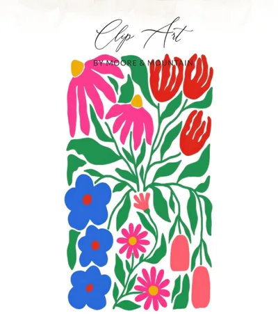 SVG Vibrant Abstract Floral Digital Art Print, Colorful Botanical Poster, Modern Cutout Flowers, Instant Downloadable Wall Art, Cheerful Decor