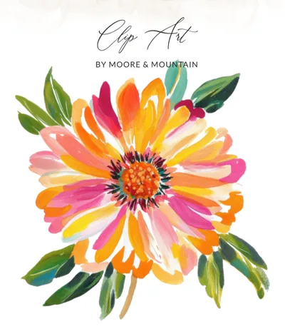 SVG Vibrant Painterly Flower SVG PNG Digital Download, Colorful Floral Art Clip Art, Bright Zinnia Daisy Illustration, Instant Printable Graphic