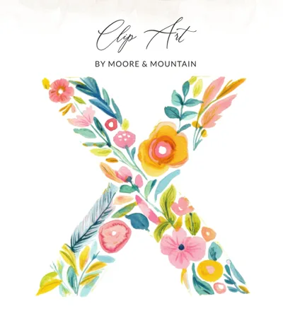 SVG Vibrant Watercolor Floral Letter X SVG PNG, Botanical Alphabet X Clipart, Pretty Initial Monogram X Design, Digital Download Art