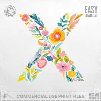 Floral letter X with "Easy Download" in upper right.