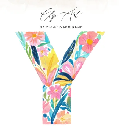 SVG Watercolor Floral Letter Y SVG PNG Digital Download, Initial Y Art Print, Botanical Alphabet Y Clipart, Flower Y Monogram, Personalized Gift