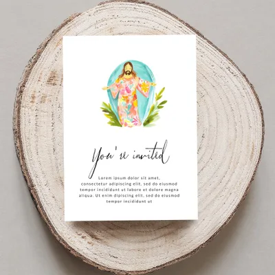 Invitation card with floral border and text "You're invited"