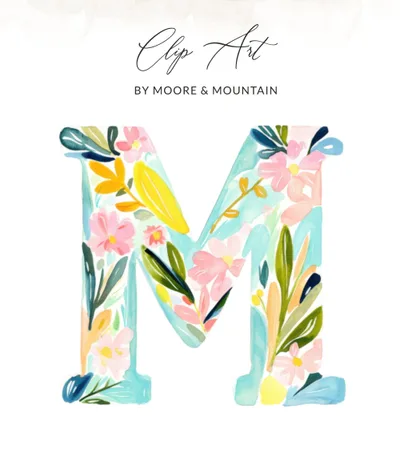 SVG Watercolor Letter M Clipart, Preppy Floral Monogram, Tropical Pastel Initials, Bright Girly Digital PNG SVG for Commercial Use, Instant