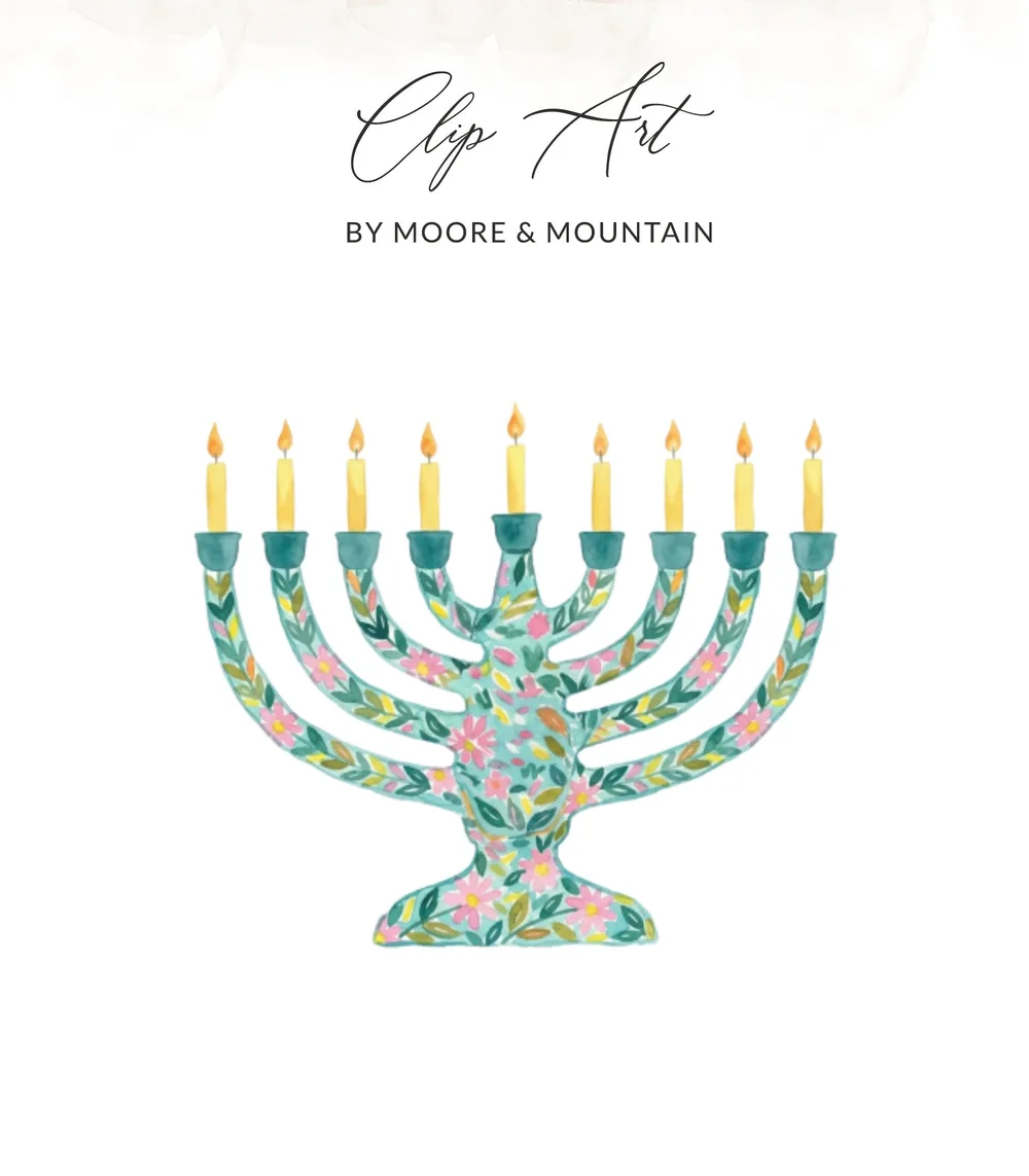 SVG Watercolor Menorah Clipart Digital Download - Preppy Painterly Hanukkah SVG PNG - Festive Pastel Art Gouache Style Illustration