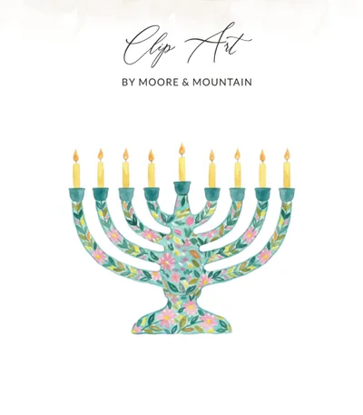 SVG Watercolor Menorah Clipart Digital Download - Preppy Painterly Hanukkah SVG PNG - Festive Pastel Art Gouache Style Illustration