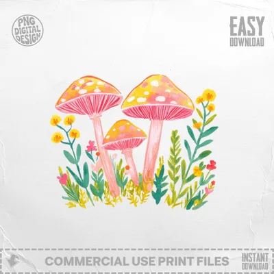 SVG Watercolor Mushroom Clipart, Preppy Forest Digital Art, Vibrant Floral PNG, Whimsical Fungi Illustration, Instant Download Graphic, Designer