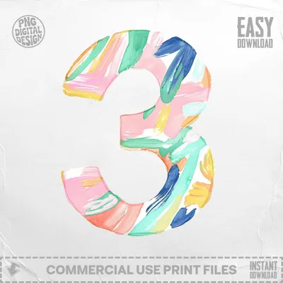 Colorful abstract number 3 with brushstrokes and "Easy Download" text.