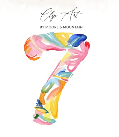 SVG Watercolor Preppy Number 7 Clipart, Painterly Neon SVG, Vibrant Pastel PNG, Hand Painted Digital Art, Commercial Use, Instant Download