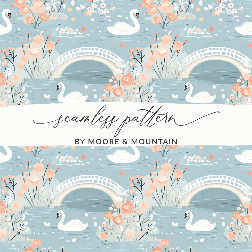 Swan and Floral River Pattern Decorative Illustration - Moore and Mountain