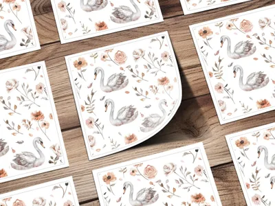 Swan Floral Seamless Pattern Digital, Watercolor Swan Art, Neutral Flower Pattern, Swan Printable Paper, Seamless Tileable Paper - Moore and Mountain