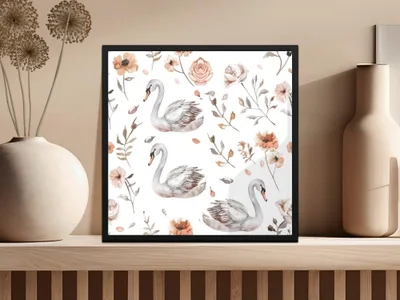 Swan Floral Seamless Pattern Digital, Watercolor Swan Art, Neutral Flower Pattern, Swan Printable Paper, Seamless Tileable Paper - Moore and Mountain
