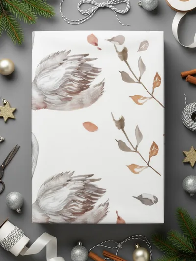 Swan Floral Seamless Pattern Digital, Watercolor Swan Art, Neutral Flower Pattern, Swan Printable Paper, Seamless Tileable Paper - Moore and Mountain