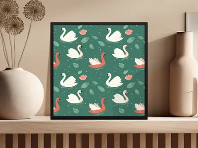 Swan Lake Digital Paper, Seamless Pattern, Teal Background, Floral Design, Swan Print, Digital Download, Scrapbooking, Fabric Design - Moore and Mountain