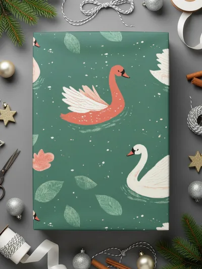 Swan Lake Digital Paper, Seamless Pattern, Teal Background, Floral Design, Swan Print, Digital Download, Scrapbooking, Fabric Design - Moore and Mountain