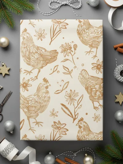 Tan Chicken Digital Paper, Beige Floral Pattern, Farmhouse Printable, Neutral Spring Background, Hen Seamless File, Easter Scrapbook - Moore and Mountain