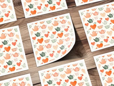 Tea Party Digital Paper, Seamless Teapot Pattern, Heart and Tea Cup Design, Kitchen Decor Digital Download, Scrapbooking Supplies - Moore and Mountain