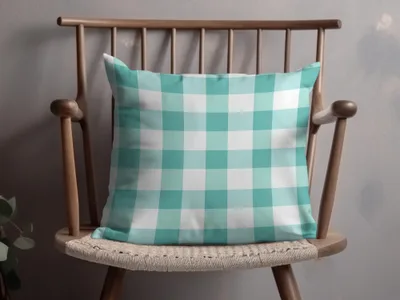 Teal White Checkered Pattern Throw Pillow product