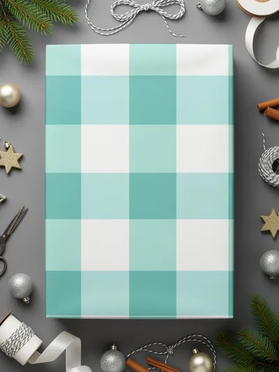 Mint and White Checkered Wrapping Paper for Gifts