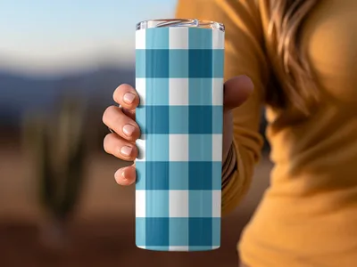 Blue and White Plaid Tumbler with Lid for Everyday Use