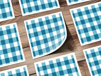Blue Gingham Pattern Waterproof Glossy Sticker Sheets
