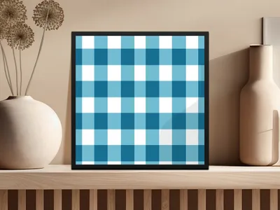 Blue and White Checkered Pattern Wall Art Product