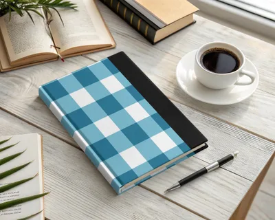 Blue and White Plaid Hardcover Journal Notebook
